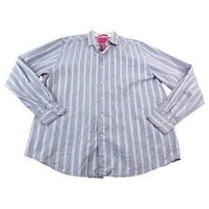 Tommy Bahama Shirt Mens XL Blue Brown Striped Classic Fit Long Sleeve Button-Up